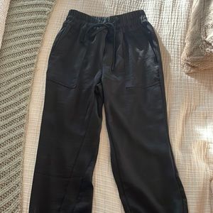 Black satin joggers